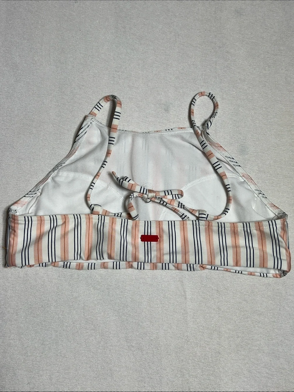 Striped Peach & Navy Spaghetti Strap Crop Top - Women